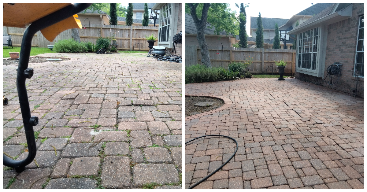 Patio paver washing before and after — Houston TX